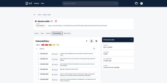 Zot image vulnerabilities list