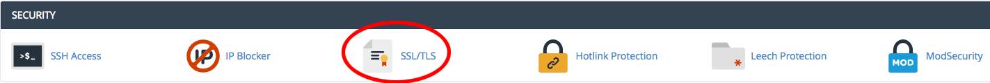 cPanel SSL/TLS section. cPanel SSL/TLS section.