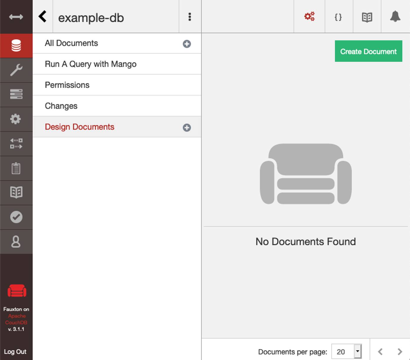A database’s page within Fauxton