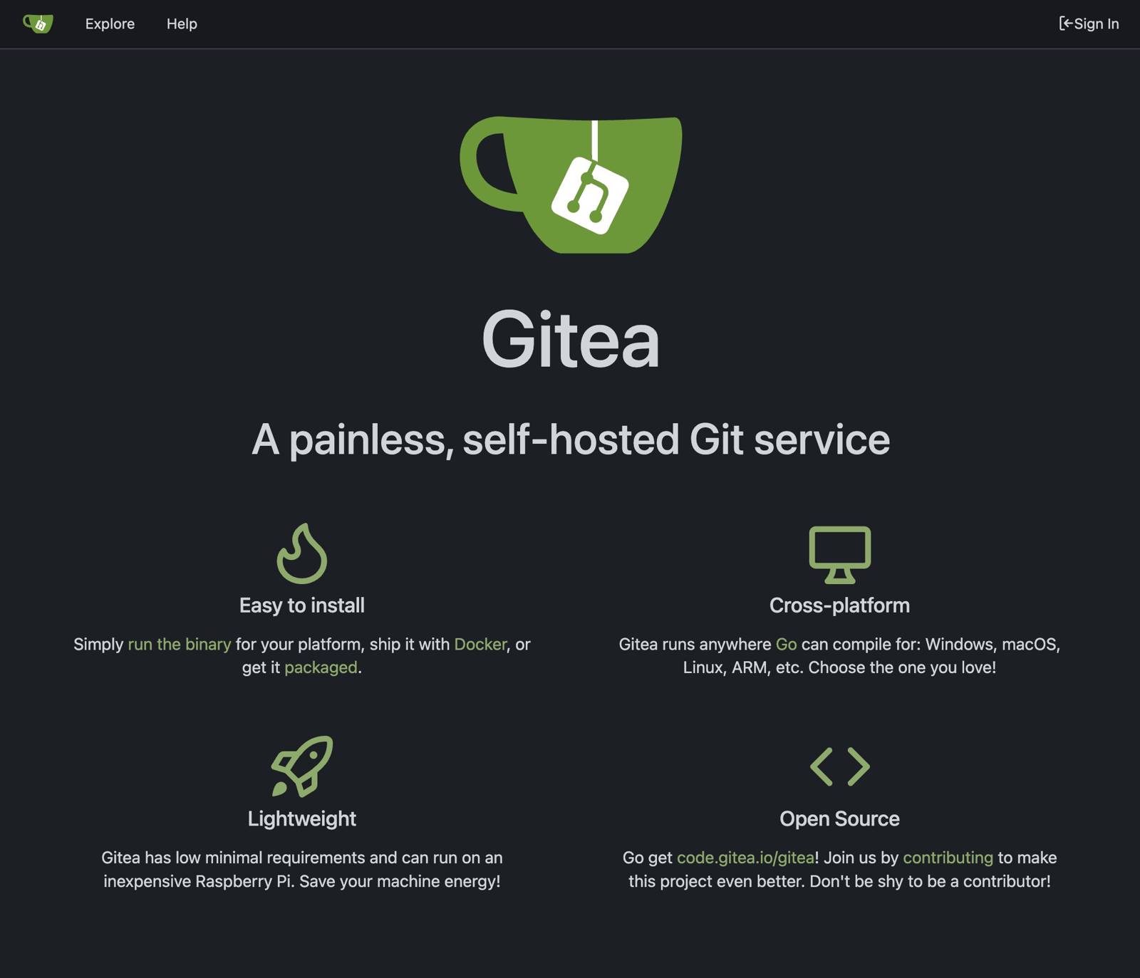 The Gitea welcome page.